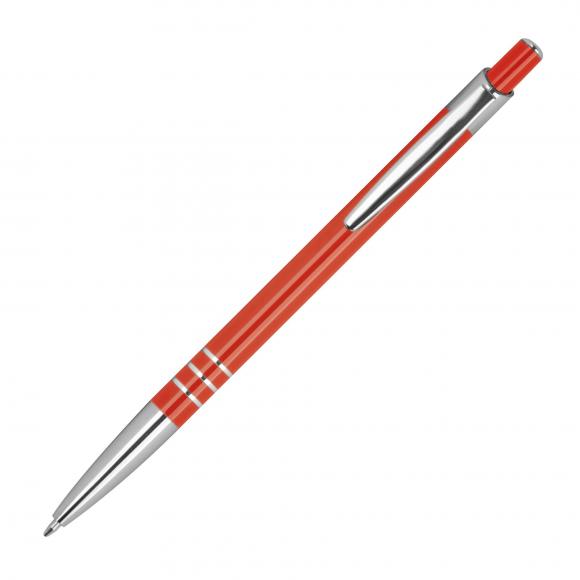 Schlanker Kugelschreiber aus Metall mit Gravur / Farbe: rot