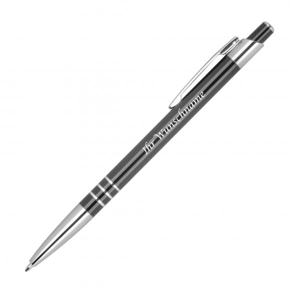 Schlanker Kugelschreiber aus Metall mit Gravur / Farbe: schwarz