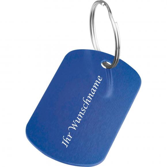 Schlüsselanhänger "Metallplättchen" mit Gravur / Farbe: blau