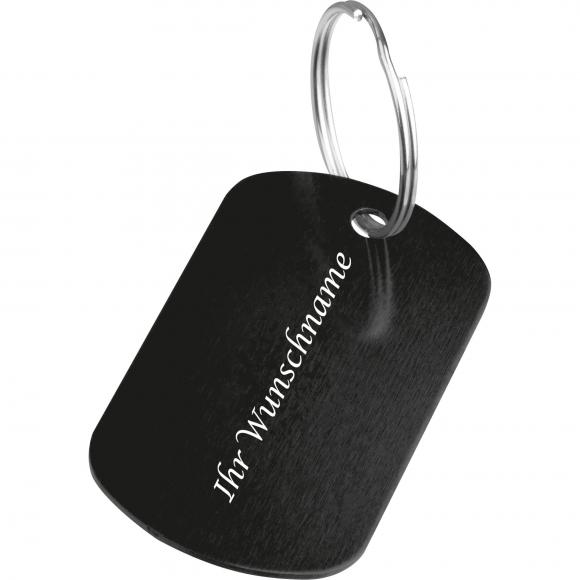 Schlüsselanhänger "Metallplättchen" mit Gravur / Farbe: schwarz
