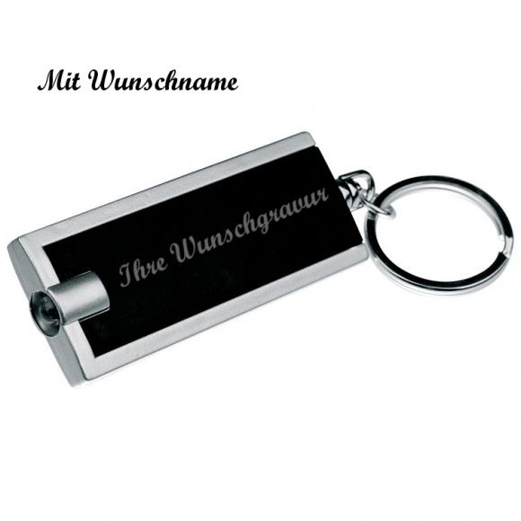Schlüsselanhänger mit LED Taschenlampe mit Namensgravur - Farbe: schwarz