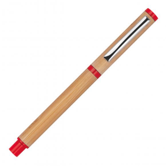Schreibset aus Bambus mit Gravur / Kugelschreiber und Tintenroller / Farbe: rot