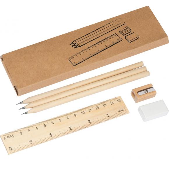 Schreibset mit 3 Bleistifte mit 3 Härtegraden,Spitzer,Radierer,Lineal mit Gravur