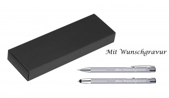 Schreibset mit Gravur / Touchpen Kugelschreiber + Druckbleistift / Farbe: silber