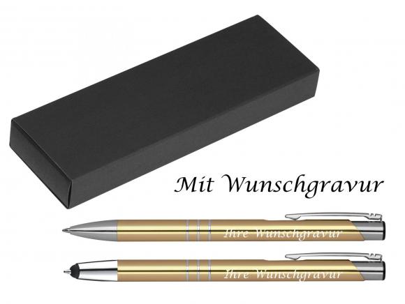 Schreibset mit Gravur / Touchpen Kugelschreiber + Kugelschreiber / Farbe: gold