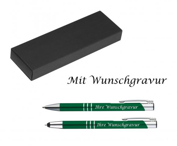 Schreibset mit Gravur / Touchpen Kugelschreiber + Kugelschreiber / Farbe: grün