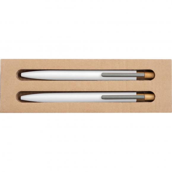Schreibset mit Kugelschreiber und Druckbleistift aus Metall mit Gravur / weiß