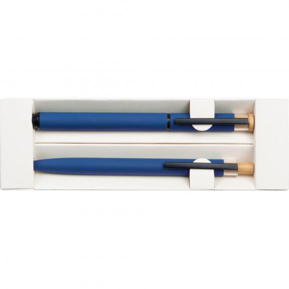 Schreibset mit Kugelschreiber und Rollerball aus Metall mit Gravur / Farbe: blau