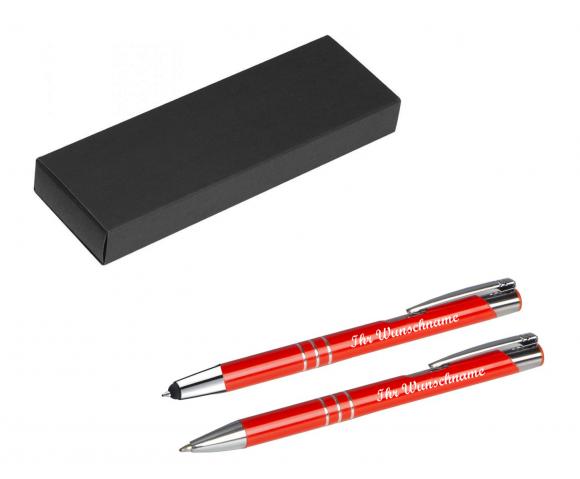 Schreibset mit Namensgravur - Touchpen + Kugelschreiber - mittelrot
