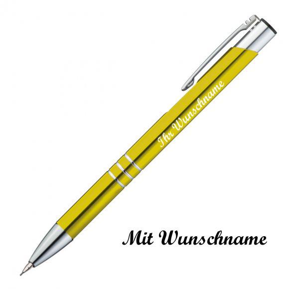 Schreibset mit Namensgravur - Touchpen Kugelschreiber + Druckbleistift - gelb