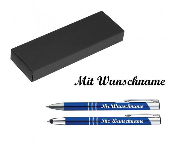 Schreibset mit Namensgravur - Touchpen Kugelschreiber + Kugelschreiber - blau