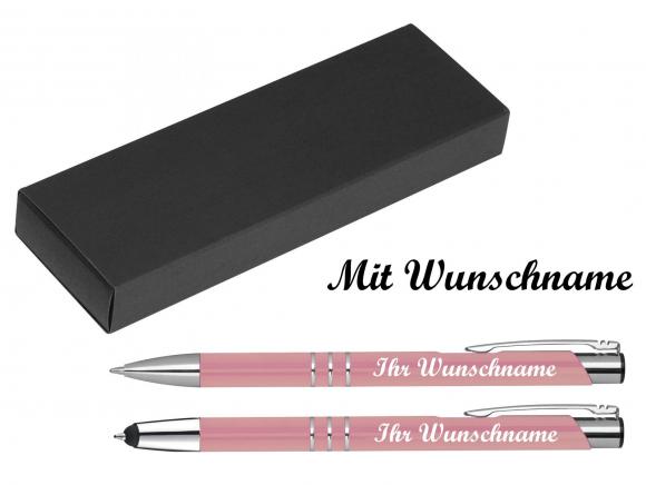 Schreibset mit Namensgravur - Touchpen Kugelschreiber + Kugelschreiber - rosé