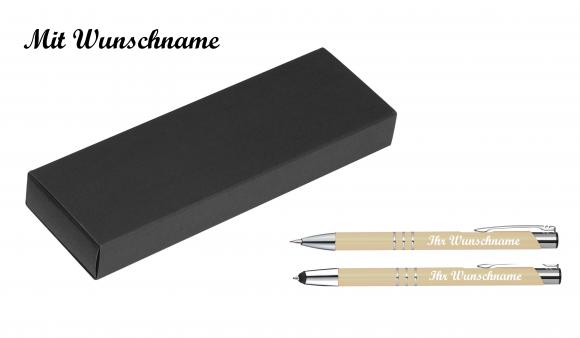 Schreibset mit Namensgravur - Touchpen Kugelschreiber+Druckbleistift - elfenbein