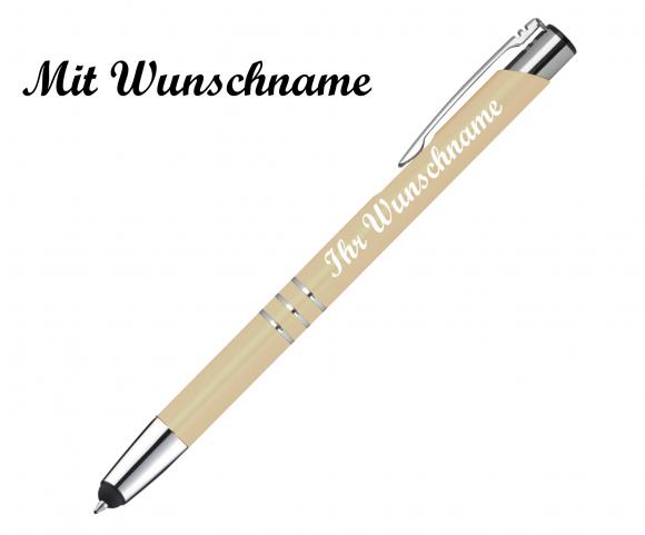 Schreibset mit Namensgravur - Touchpen Kugelschreiber+Druckbleistift - elfenbein
