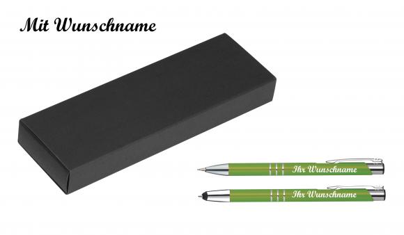 Schreibset mit Namensgravur - Touchpen Kugelschreiber+Druckbleistift - hellgrün