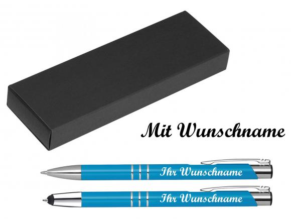 Schreibset mit Namensgravur - Touchpen Kugelschreiber+Kugelschreiber - hellblau