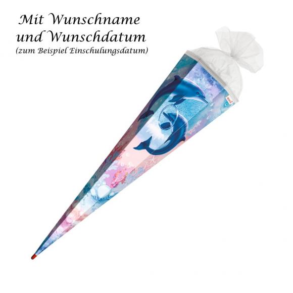 Schultüte mit Gravur / Zuckertüte / 85cm / eckig / "Delfine"