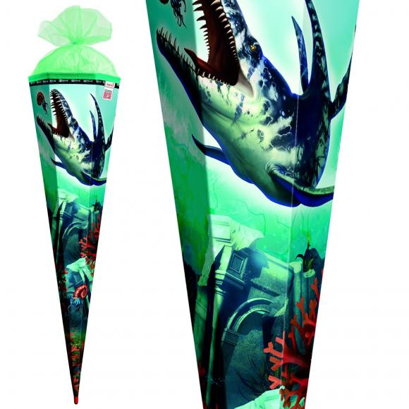 Schultüte mit Gravur / Zuckertüte / 85cm / eckig / "Dino Mosasaurus"