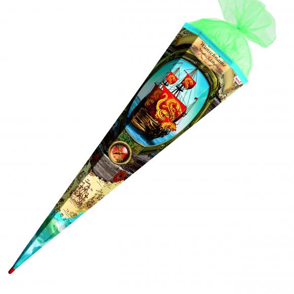 Schultüte mit Gravur / Zuckertüte / 85cm / eckig / "Piratenschiff"
