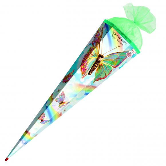 Schultüte mit Gravur / Zuckertüte / 85cm / eckig / "Rainbow Butterfly"