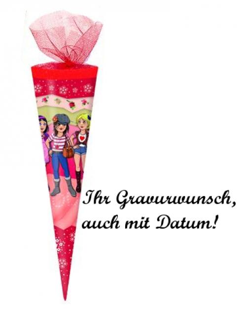 Schultüte mit Namensgravur - 35cm - rund - Tüllverschluss - "Topmodel"