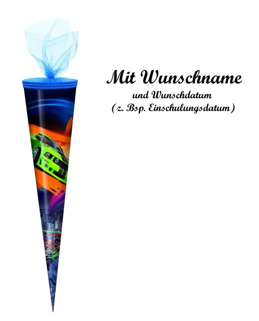 Schultüte mit Namensgravur - Zuckertüte - 50cm - rund - "Sportwagen"