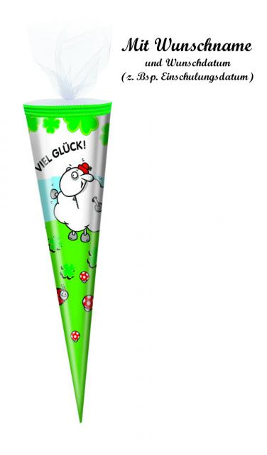 Schultüte mit Namensgravur - Zuckertüte - 50cm - rund - "Viel Glück"