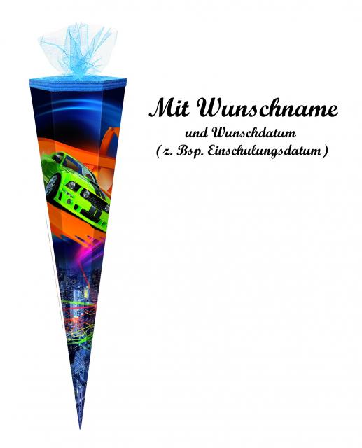 Schultüte mit Namensgravur - Zuckertüte - 70cm - eckig - "Sportwagen"