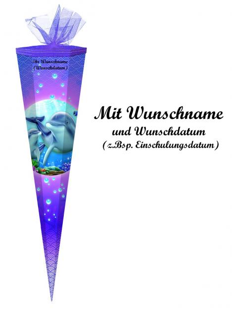 Schultüte mit Namensgravur - Zuckertüte - 85cm - eckig - "Delfin"