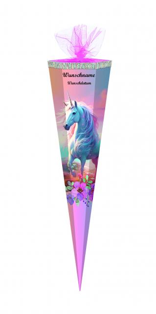 Schultüte mit Namensgravur - Zuckertüte - 85cm - eckig - "Einhorn"