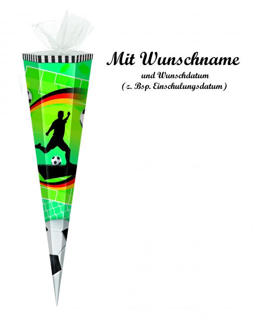 Schultüte mit Namensgravur - Zuckertüte - 85cm - eckig - "Fußball"