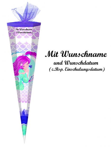 Schultüte mit Namensgravur - Zuckertüte - 85cm - eckig - "Meerjungfrau"