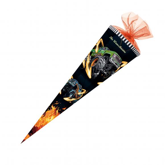 Schultüte mit Namensgravur - Zuckertüte - 85cm - eckig - "Monstertruck"