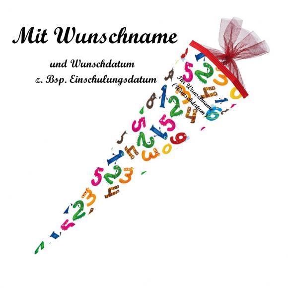 Schultüte mit Namensgravur - Zuckertüte - 85cm - eckig - "Zahlenmonster"