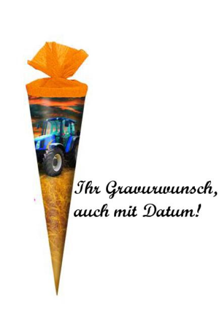 Schultüte mit Namensgravur - Zuckertüte - Länge:35cm - rund - "Traktor"