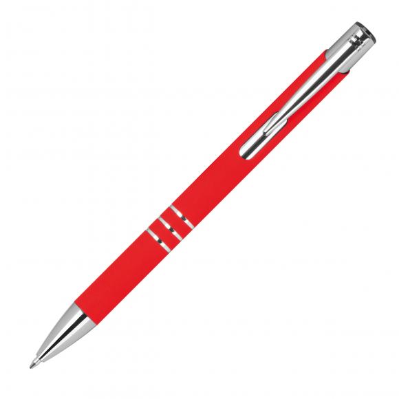 Semi Gel-Kugelschreiber aus Metall / gummierte Oberfläche / Farbe: rot