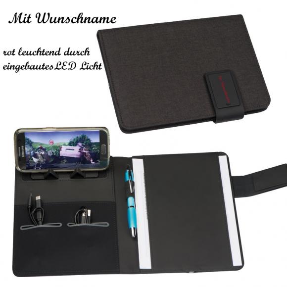 Tagungsmappe mit Namensgravur - mit Powerbank - A5 Schreibmappe - Farbe: schwarz