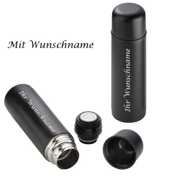 Thermoflasche mit Gravur / Fassungsvolumen 0,5l / aus Edelstahl / Farbe: schwarz