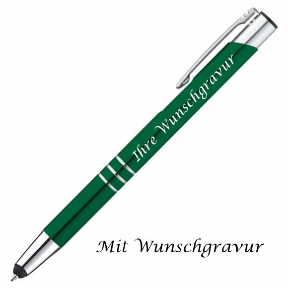 Touchpen Kugelschreiber aus Metall mit Gravur / Farbe: grün