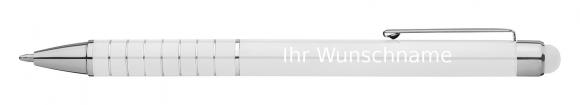 Touchpen Kugelschreiber mit Gravur / aus Metall / Farbe: weiß