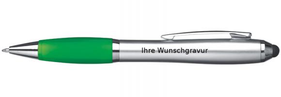 Touchpen Kugelschreiber mit Gravur / Farbe: silber-grün