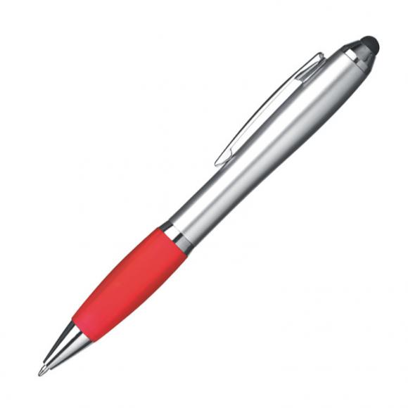 Touchpen Kugelschreiber mit Gravur / Farbe: silber-rot