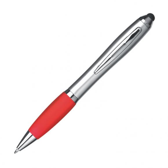 Touchpen Kugelschreiber mit Gravur / Farbe: silber-rot