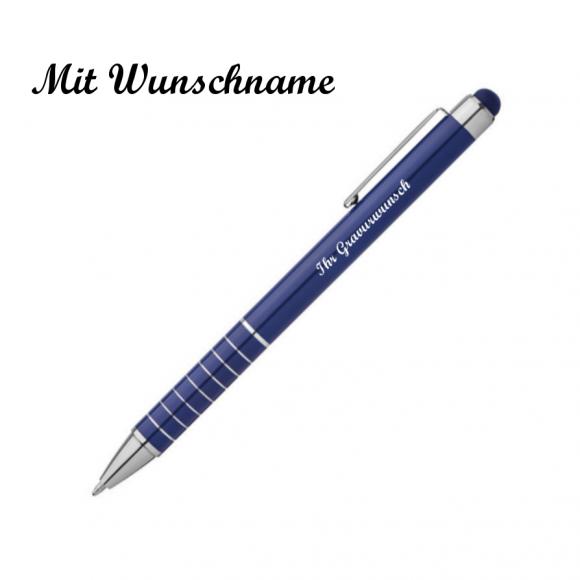 Touchpen Kugelschreiber mit Namensgravur - aus Metall - Farbe: blau