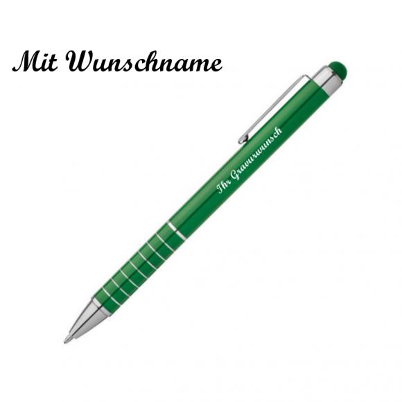 Touchpen Kugelschreiber mit Namensgravur - aus Metall - Farbe: grün