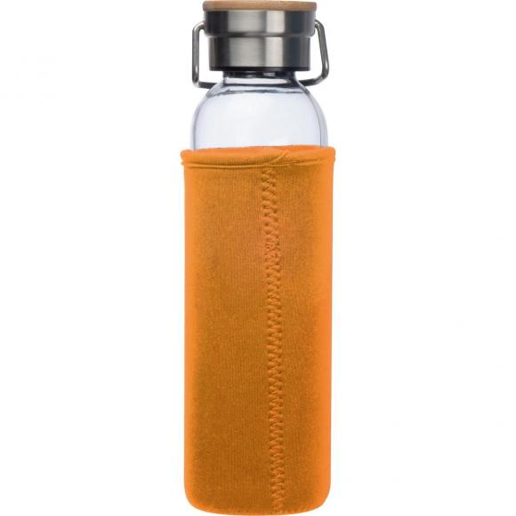 Trinkflasche aus Glas mit Gravur / mit Neoprenüberzug / 600ml / Farbe: orange