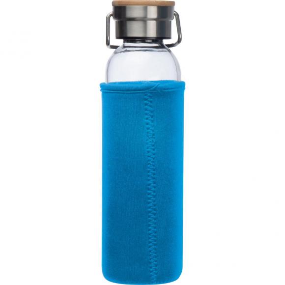Trinkflasche aus Glas mit Namensgravur - mit Neoprenüberzug - 600ml - hellblau