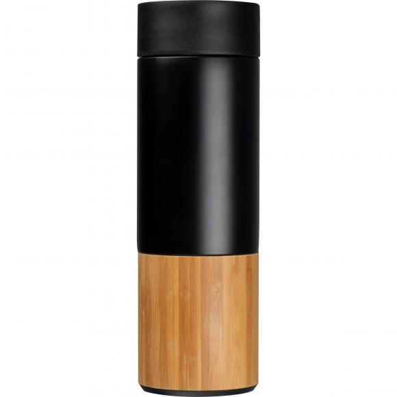 Vakuum Trinkflasche mit Gravur / aus Edelstahl und Bambus / Füllmenge 0,5l