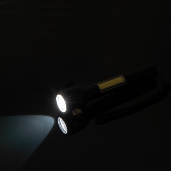 Wiederaufladbare COB-Taschenlampe mit Gravur / Sicherheitshammer, Gurtschneider