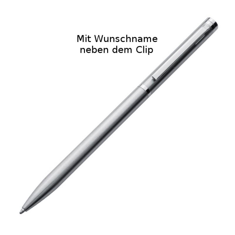 10 Elegante Drehkugelschreiber aus Metall mit Gravur / Farbe: grau/silbergrau